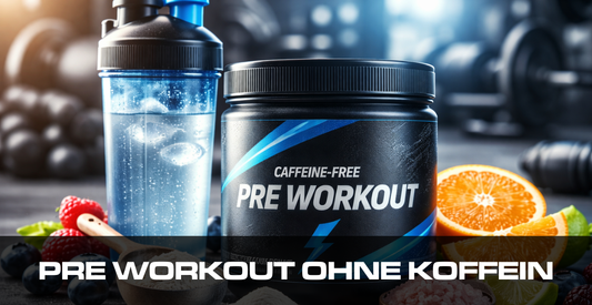 Pre Workout ohne Koffein als Trainingssupplement mit Shaker und Sportumfeld