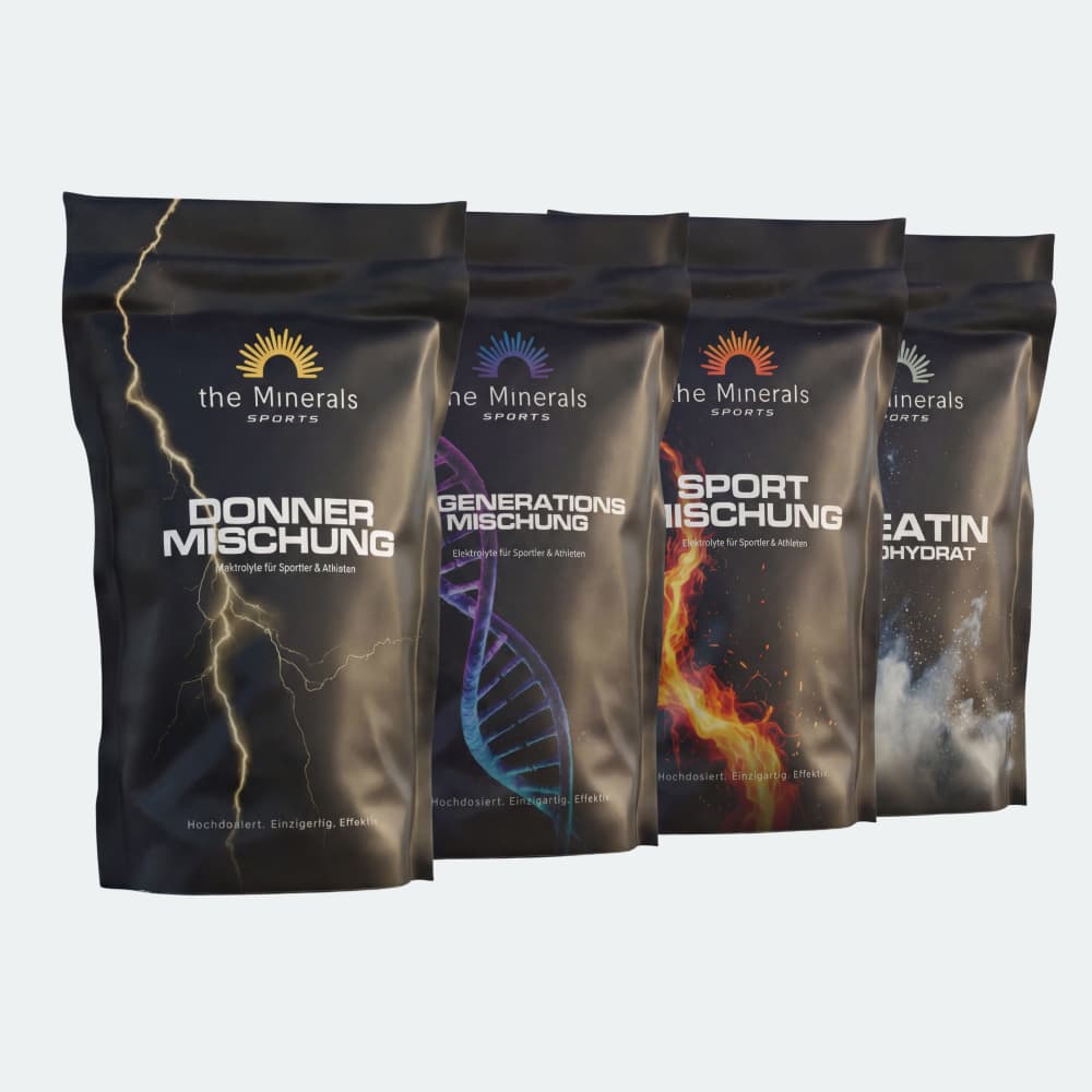 Premium Bundle: Donner Mischung + Regenerations Mischung + Sport Mischung + Creatin Creapure - The Minerals Sports