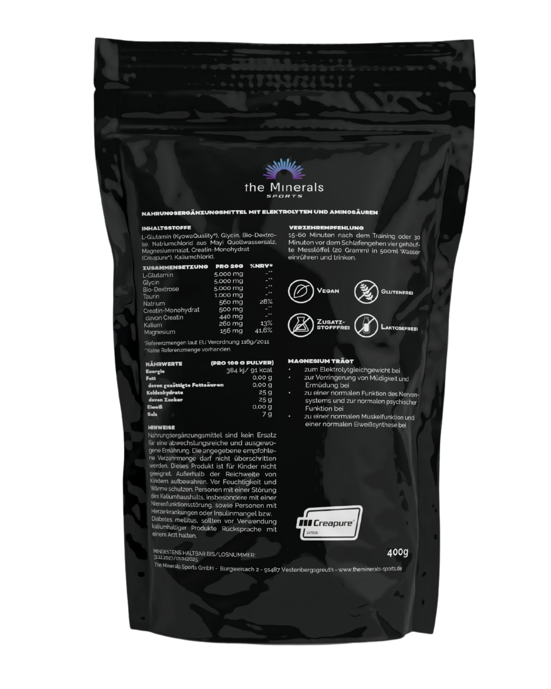 Regenerations Mischung - Elektrolyte mit Glycin, Taurin & L-Glutamin für Sportler und Athleten 400g