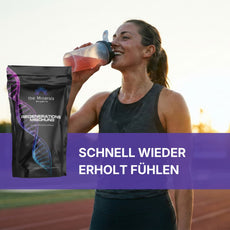 Frau trinkt Regenerations Mischung - Elektrolytdrink zur Erholung nach dem Sport - The Minerals Sports