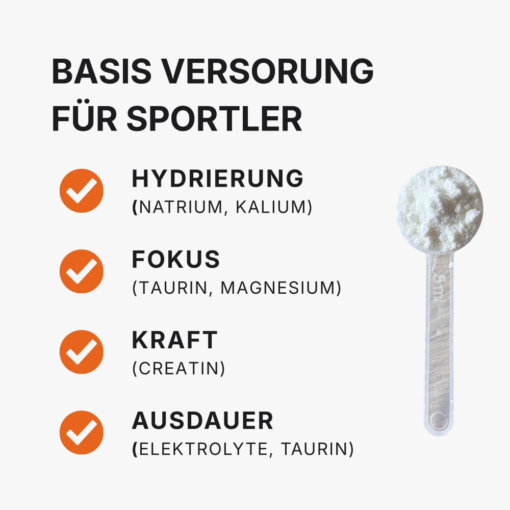 Sport Mischung Elektrolyte – Basis Versorgung für Sportler: Hydrierung, Fokus, Kraft und Ausdauer durch Natrium, Kalium, Taurin, Magnesium und Creatin