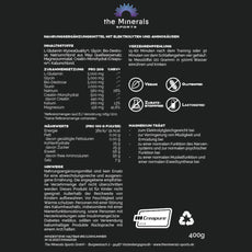 Nährwerttabelle Regenerations Mischung – Elektrolytdrink mit L-Glutamin, Creapure® Creatin, Magnesium und Natrium – The Minerals Sports