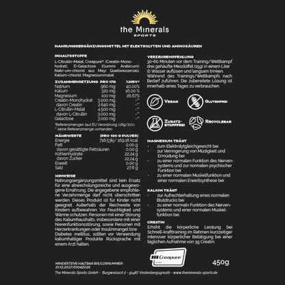 Rückseite Donner Mischung - Elektrolyte & Creatin - The Minerals Sports 