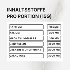 Inhaltsstoffe Donner Mischung - Natrium, Kalium, Magnesium, L-Citrullin, Creatin Creapure, Galactose - The Minerals Sports