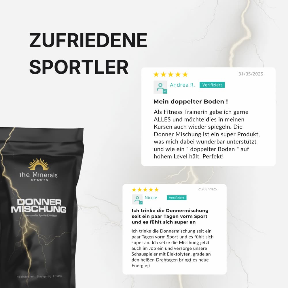 Zufriedene Kundenstimmen Donner Mischung - "Doppelter Boden" "fühlt sich super an" - the Minerals Sports 