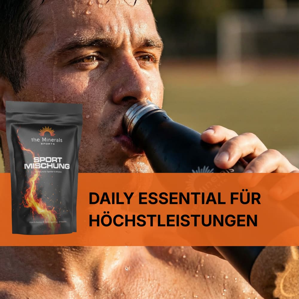 Sportler trinkt Sport Mischung Elektrolyte von The Minerals Sports – Daily Essential für Höchstleistungen